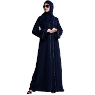 Front open abaya with piping work- Navy Blue Front open abaya with piping work- Navy Blue